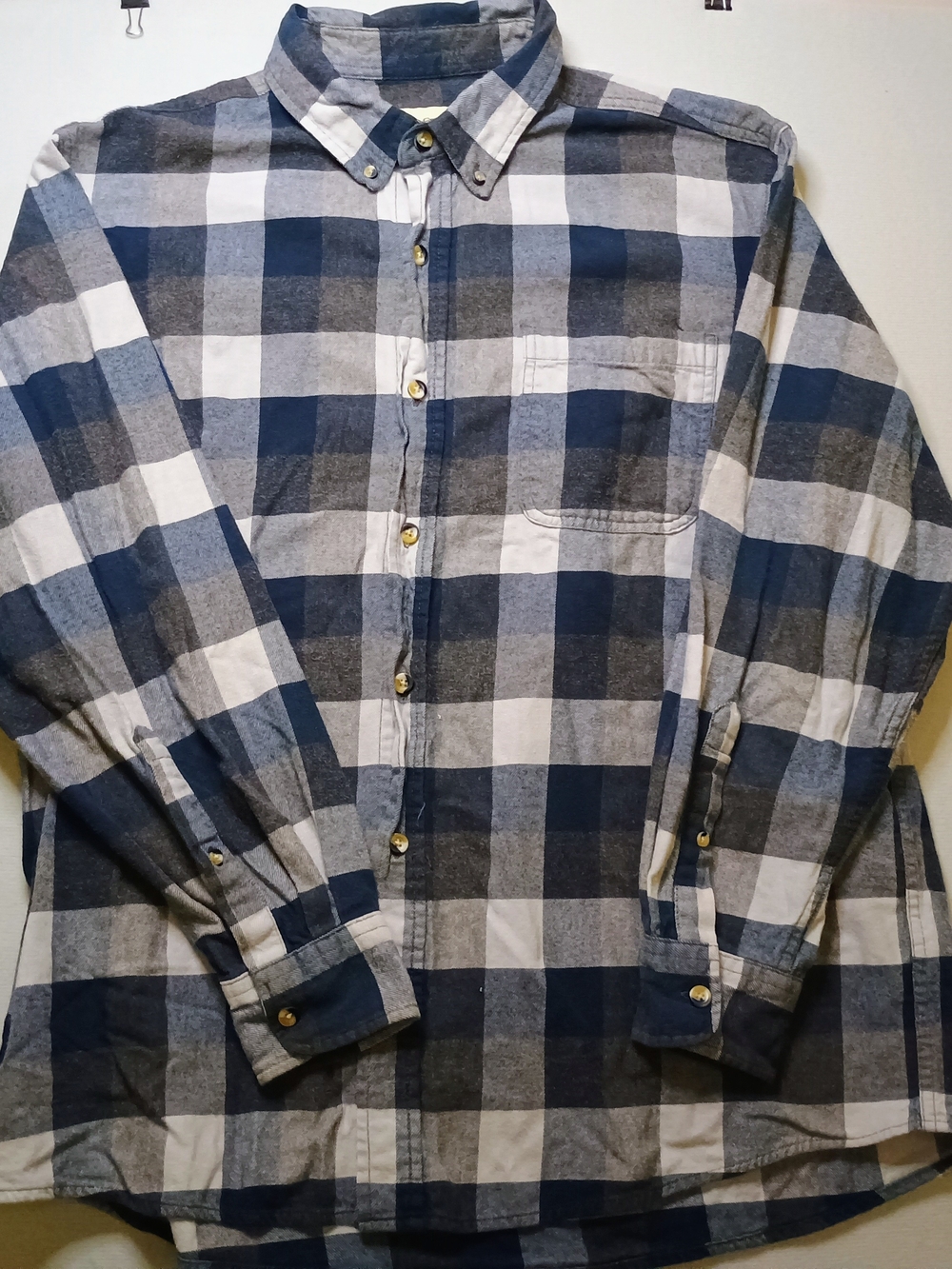 Cotton Blue & Gray Plaid Button-Down Shirt - Casual Long Sleeve